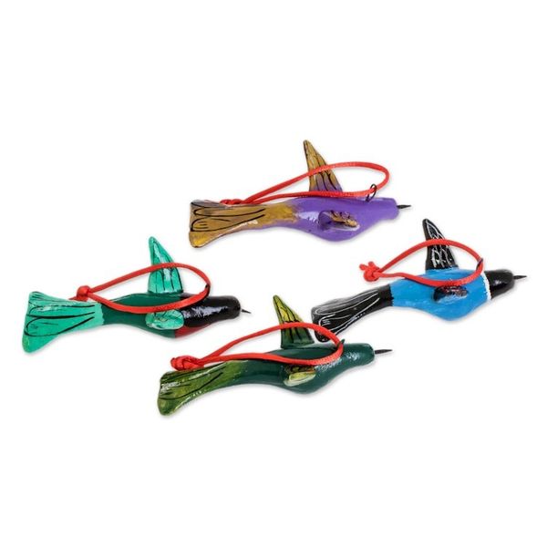 Alternate image for Hand-Painted Ceramic Hummingbird Ornaments Set of 4 Lively Hummingbirds