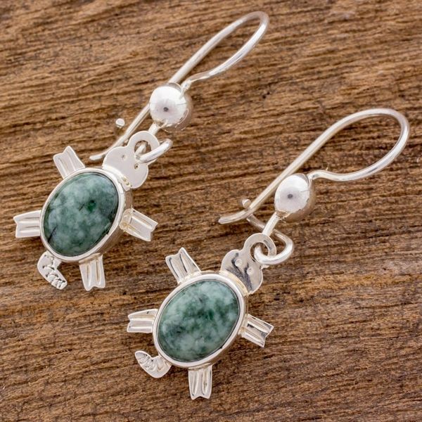 Alternate image for Green Turtle-Themed Jade Dangle Earrings form Guatemala Marine Turtles in Green