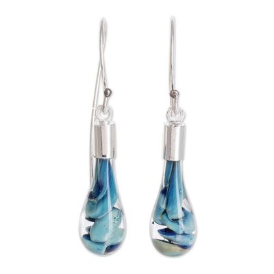 Alternate image for Blue Art Glass Dangle Earrings from Costa Rica Flirty Waves