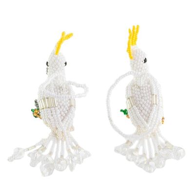 Alternate image for Glass Beaded White Cockatoo Ornaments from Guatemala Pair White Cockatoos