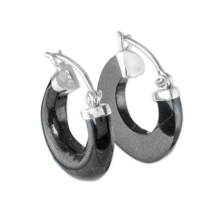 Alternate image for Handmade Black Jade Hoop Earrings Zacapa Midnight