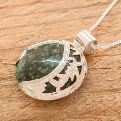 Alternate image for Reversible Silver Pendant Necklace with 2 Shades Green Jade Quetzal Lord Eclipse