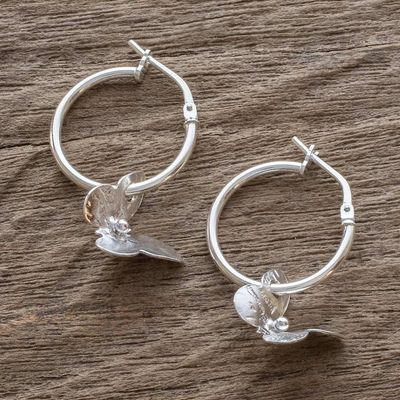 Alternate image for Petite Silver Butterfly Hoop Earrings from Costa Rica Shimmering Butterflies