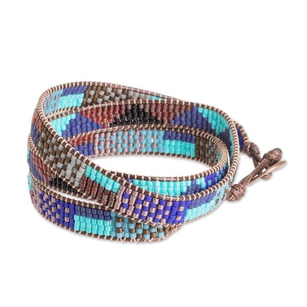 Alternate image for Geometric Glass Beaded Wrap Bracelet in Cool Palette Geometric Tradition
