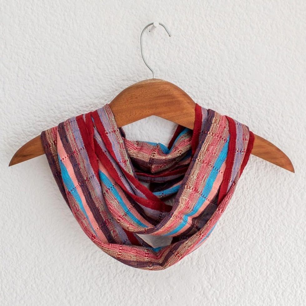 Loom Woven Striped Rayon Infinity Scarf from Guatemala 'Tenderness'