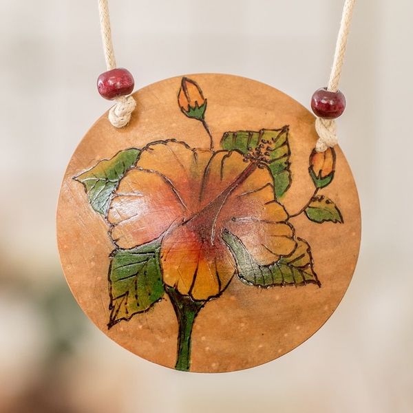 Alternate image for Hand-Painted Calabash Gourd Poppy Pendant Necklace Poppy Spirit