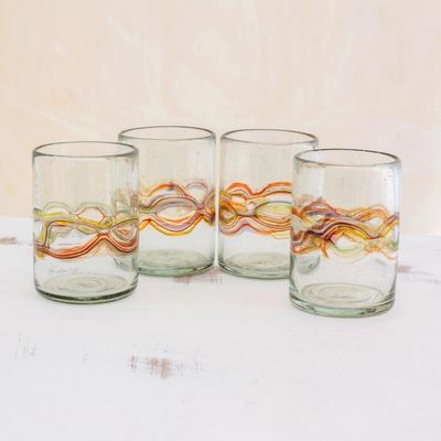 Alternate image for Hand Blown Recycled Juice Glasses Set of 4 from Guatemala Orange Reefs