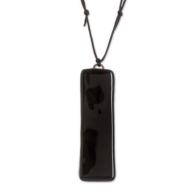 Alternate image for Black Recycled Glass Pendant Necklace from Costa Rica Mood of Strength