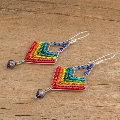 Alternate image for Rainbow Dangle Earrings With Beads and Sterling Silver Hooks Rainbow Arrowhead