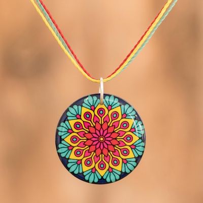 Alternate image for Vibrant Resin Mandala Pendant Necklace with Sliding Knot Peacock Mandala
