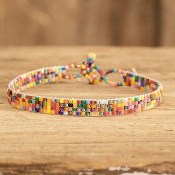 Alternate image for Thin Multicolor Glass Bead Wristband Bracelet from Guatemala Sparkling Colors