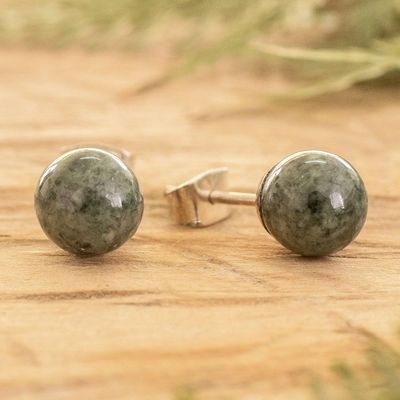 Alternate image for High-Polished Sterling Silver Stud Earrings with Jade Stones Vital Soul