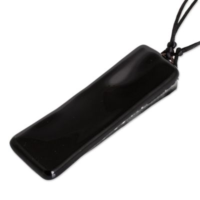 Alternate image for Black Recycled Glass Pendant Necklace from Costa Rica Mood of Strength