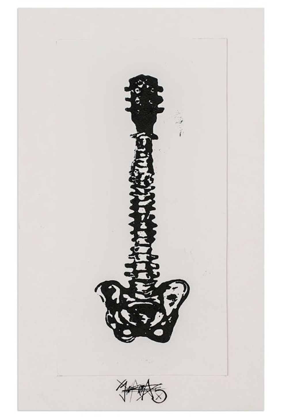 Expressionist Xylograph Print of A Guitar Made of Bones 'Internal Loudness'