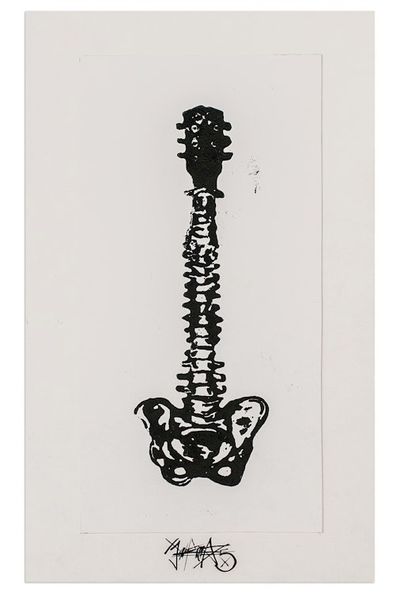 Alternate image for Expressionist Xylograph Print of A Guitar Made of Bones Internal Loudness