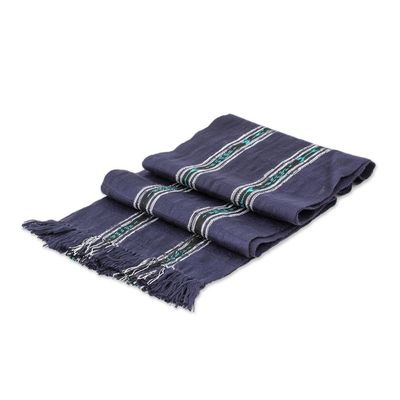 Alternate image for Handwoven Cotton Wrap Scarf in Navy from Guatemala Ocean Subtlety