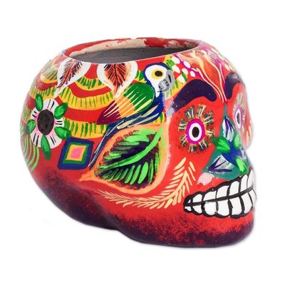 Alternate image for Multicolor Skull-Like Ceramic Mini Flower Pot from Guatemala Herbaceous Cranium
