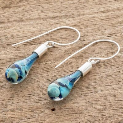 Alternate image for Blue Art Glass Dangle Earrings from Costa Rica Flirty Waves