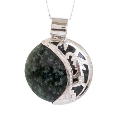 Alternate image for Reversible Silver Pendant Necklace with 2 Shades Green Jade Quetzal Lord Eclipse