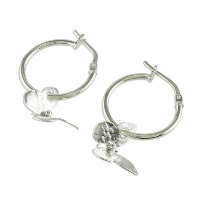 Alternate image for Petite Silver Butterfly Hoop Earrings from Costa Rica Shimmering Butterflies