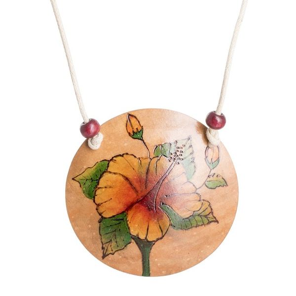 Alternate image for Hand-Painted Calabash Gourd Poppy Pendant Necklace Poppy Spirit