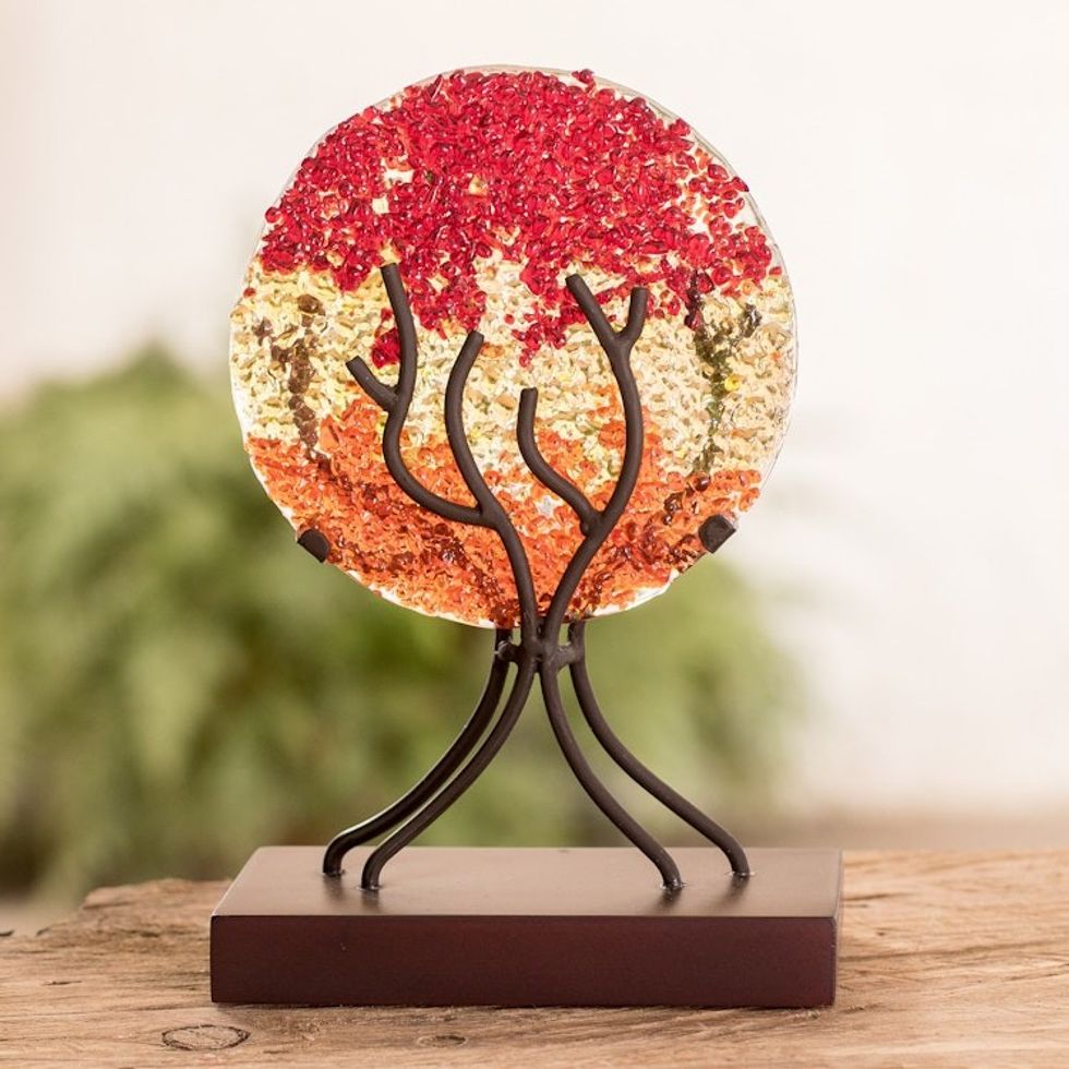 Circular Art Glass Sculpture in Red from El Salvador 'Fruit of Life in Red'