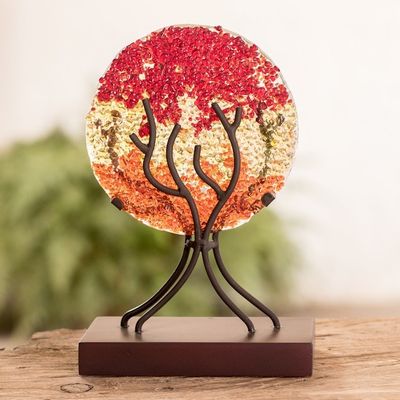 Alternate image for Circular Art Glass Sculpture in Red from El Salvador Fruit of Life in Red