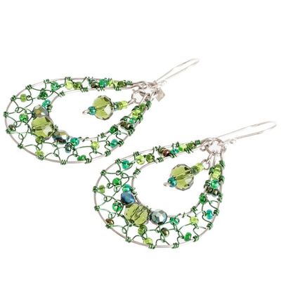 Alternate image for Double Drop Dangle Earrings with Green Crystals and Filigree Green Drop Sparkle