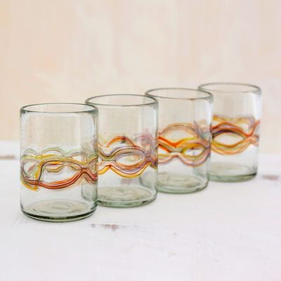 Alternate image for Hand Blown Recycled Juice Glasses Set of 4 from Guatemala Orange Reefs