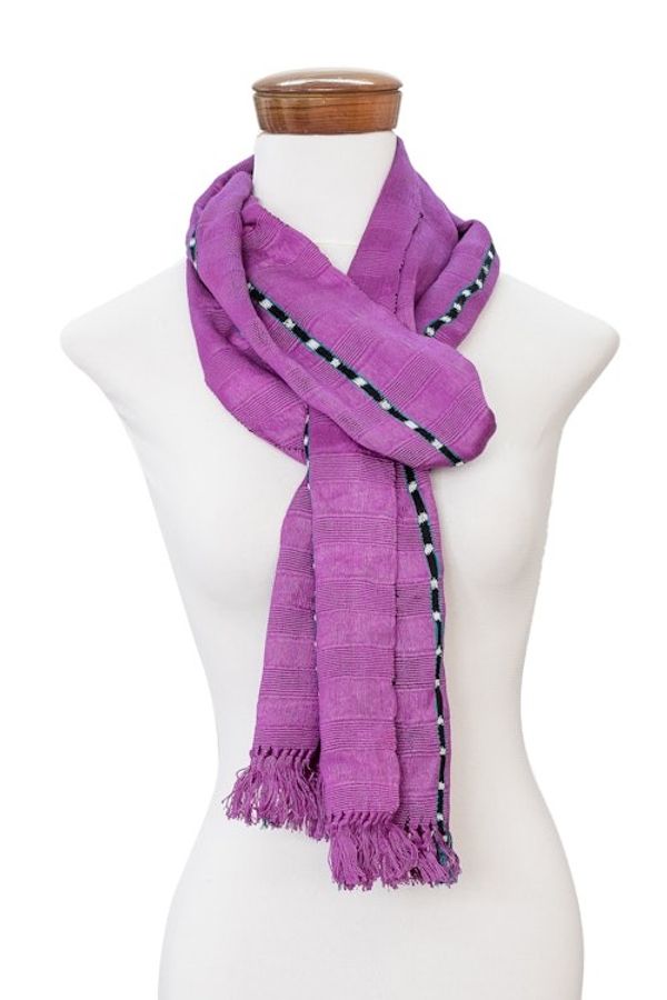 Alternate image for Handwoven Striped Cotton Scarf in Wisteria from Guatemala Youthful Spring