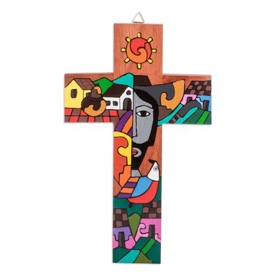 Alternate image for Handcrafted Pinewood Wall Cross from El Salvador Possession of Two Hearts