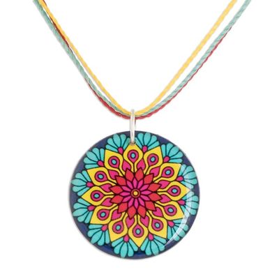 Alternate image for Vibrant Resin Mandala Pendant Necklace with Sliding Knot Peacock Mandala