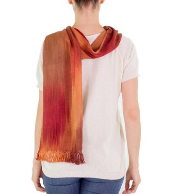 Alternate image for Orange Brown Maroon Hand Woven Rayon Chenille Scarf Solola Dawn