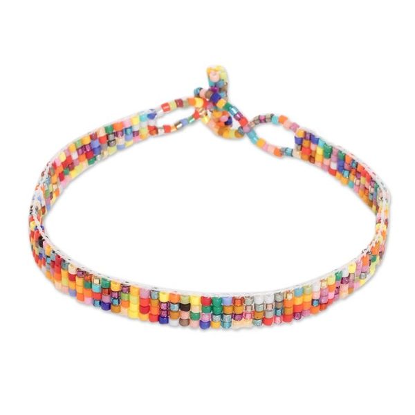 Alternate image for Thin Multicolor Glass Bead Wristband Bracelet from Guatemala Sparkling Colors