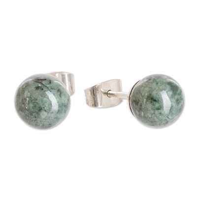 Alternate image for High-Polished Sterling Silver Stud Earrings with Jade Stones Vital Soul