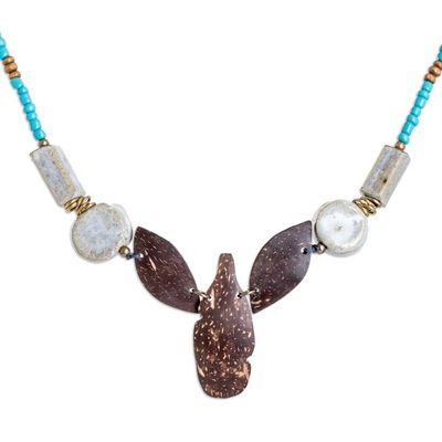 Alternate image for Handmade Coconut Shell Ceramic and Glass Beaded Y Necklace Fallen Leaves