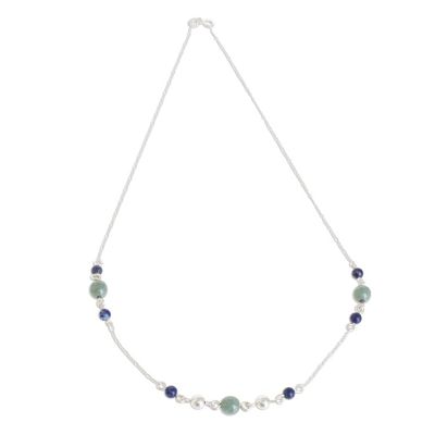 Alternate image for Round Jade and Lapis Lazuli Pendant Necklace from Guatemala Subtle Combination