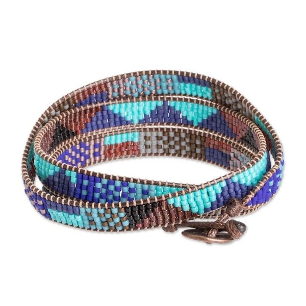 Alternate image for Geometric Glass Beaded Wrap Bracelet in Cool Palette Geometric Tradition