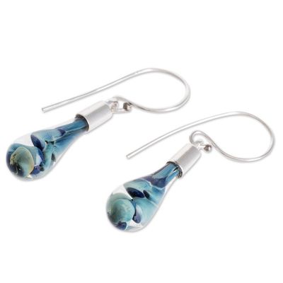 Alternate image for Blue Art Glass Dangle Earrings from Costa Rica Flirty Waves