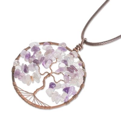 Alternate image for Amethyst Gemstone Tree Pendant Necklace from Costa Rica Amethyst Tree of Life