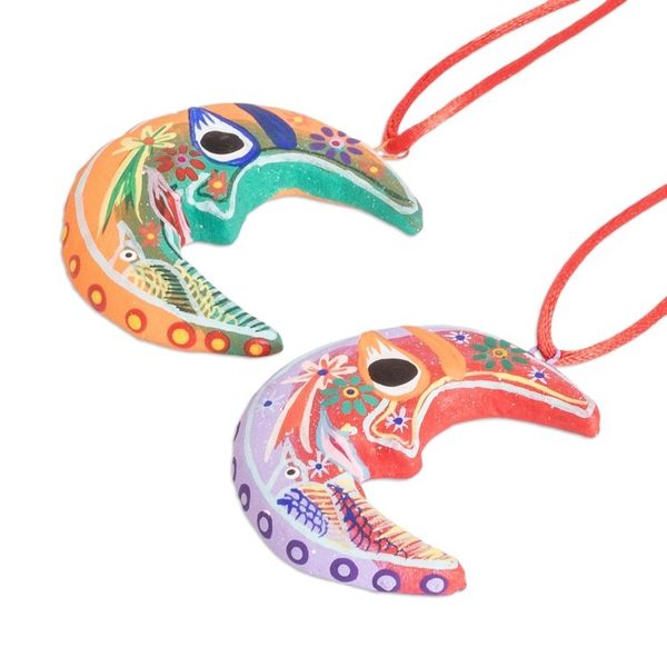 Alternate image for Handcrafted Christmas Ceramic Ornaments Set of 6 Crescent Moon