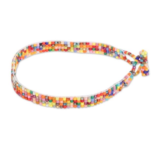 Alternate image for Thin Multicolor Glass Bead Wristband Bracelet from Guatemala Sparkling Colors