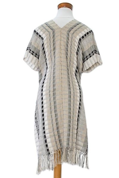 Alternate image for Handwoven Striped Cotton Kimono Jacket from Guatemala Time of Elegance