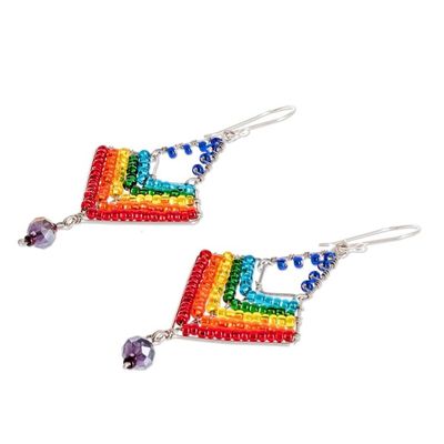 Alternate image for Rainbow Dangle Earrings With Beads and Sterling Silver Hooks Rainbow Arrowhead