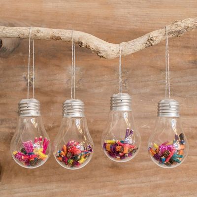 Alternate image for Upcycled Glass Light Bulb Worry Doll Ornaments Set of 4 Worry Not