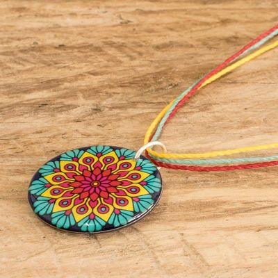 Alternate image for Vibrant Resin Mandala Pendant Necklace with Sliding Knot Peacock Mandala