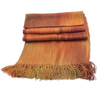 Alternate image for Orange Brown Maroon Hand Woven Rayon Chenille Scarf Solola Dawn