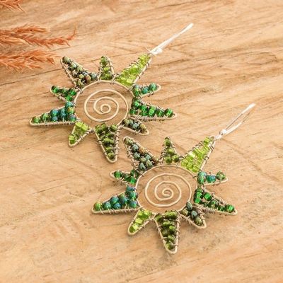 Alternate image for Handmade Crystal  Glass Beaded Star Dangle Earrings Stellar Green