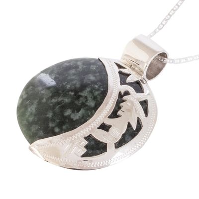 Alternate image for Reversible Silver Pendant Necklace with 2 Shades Green Jade Quetzal Lord Eclipse