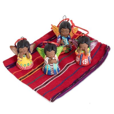 Alternate image for Set of 4 Handcrafted Ceramic Angel Ornaments Heavenly Angels